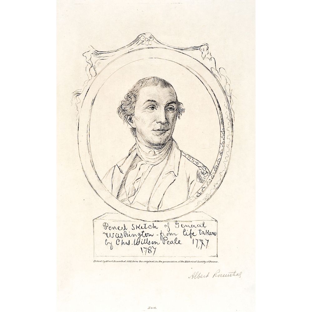 Appraisal: ALBERT ROSENTHAL Signed Pencil Sketch of General Washington Autographs Albert