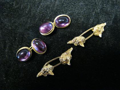 Appraisal: Two pair gem set cufflinksOne pair set with oval amethysts