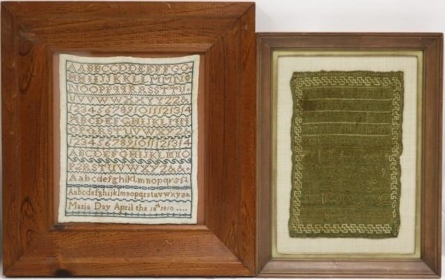 Appraisal: AMERICAN NEEDLEWORK SCHOOLGIRL SAMPLERS ONEWROUGHT BY MARIA DAY IN WITH