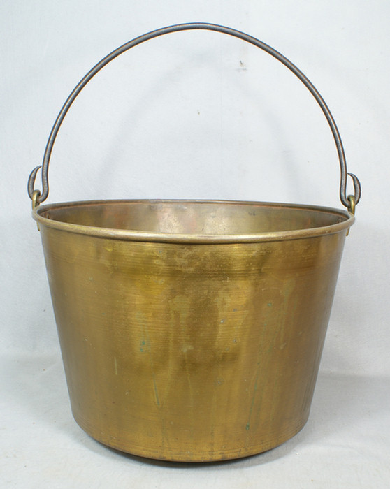 Appraisal: Brass kettle with rigid wrought iron handle signed on base