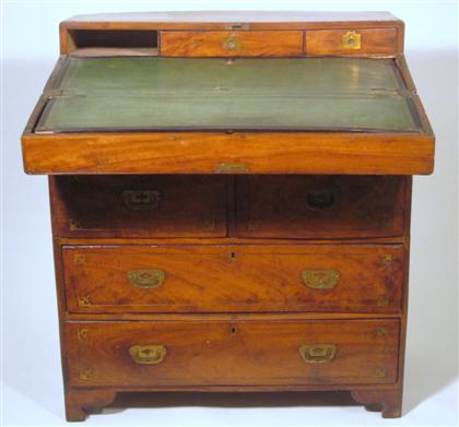 Appraisal: English colonial brass-inlaid teak campaign desk th century