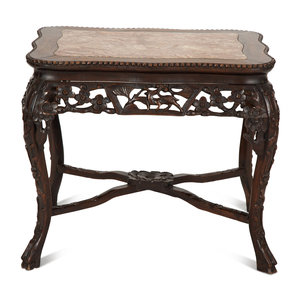 Appraisal: A Chinese Carved Hardwood Low Table with Marble Inset Top