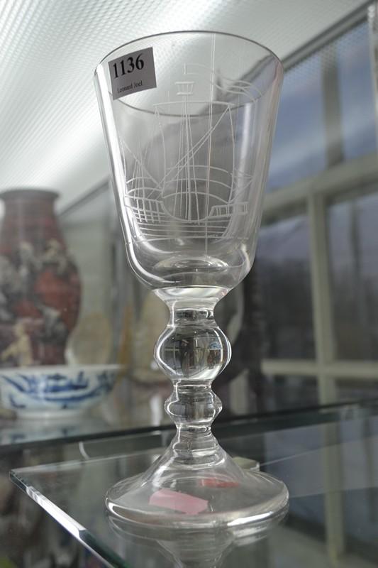 Appraisal: DOUBLE KNOPPED RUMMER WITH ETCHED BOATING SCENE