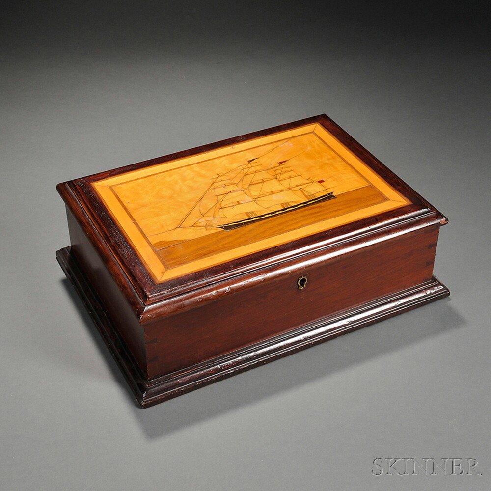 Appraisal: Inlaid Mahogany Keepsake Box America mid- th century the molded