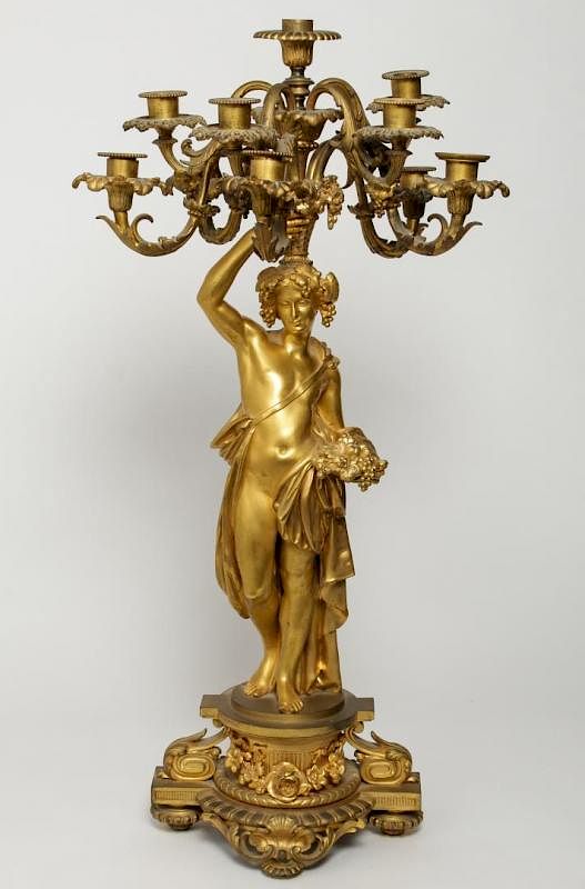 Appraisal: French Bronze Dore -Light Candelabrum th C French Neoclassical gilt