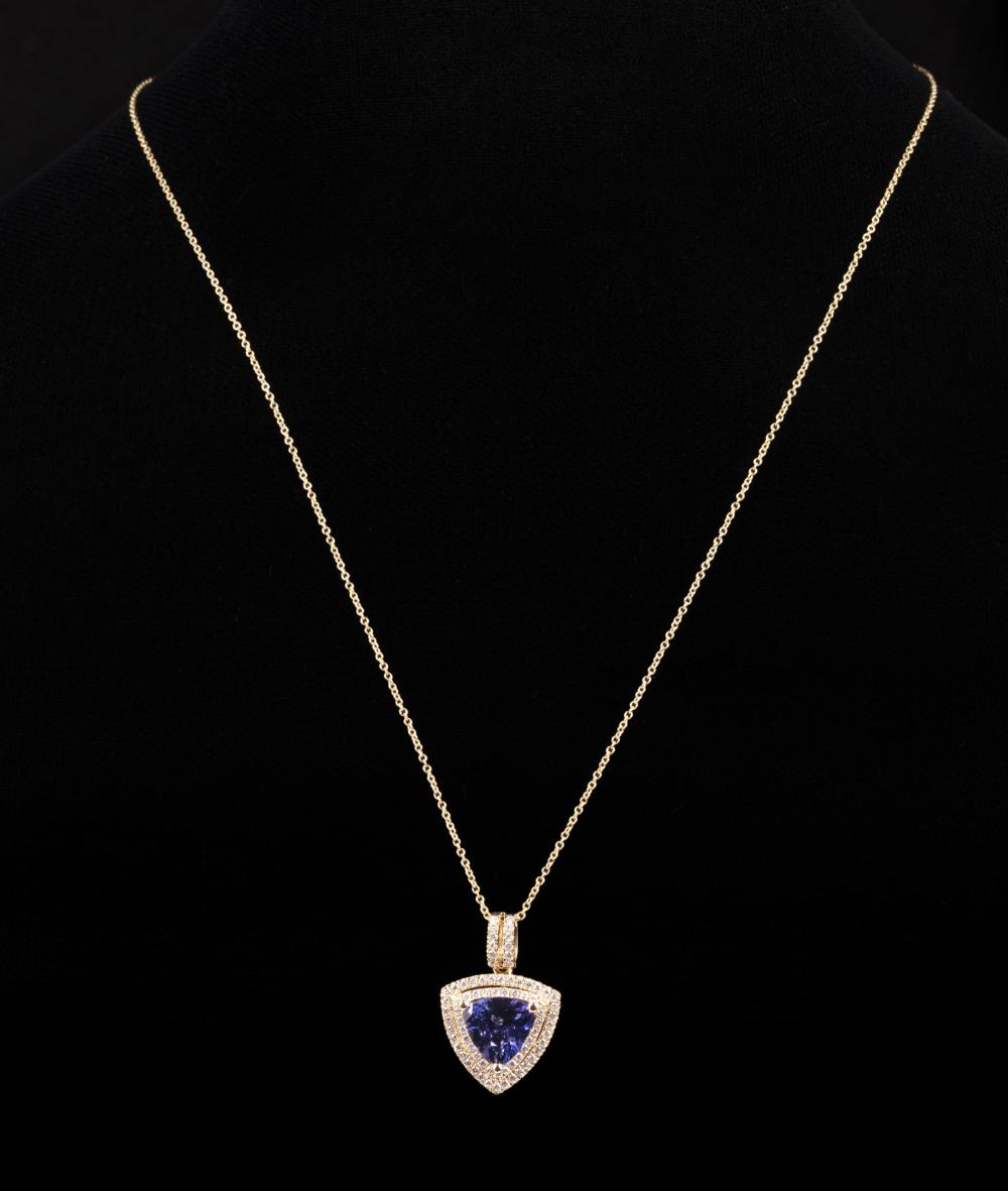 Appraisal: kt Yellow Gold Tanzanite and Diamond Pendant on Chain central