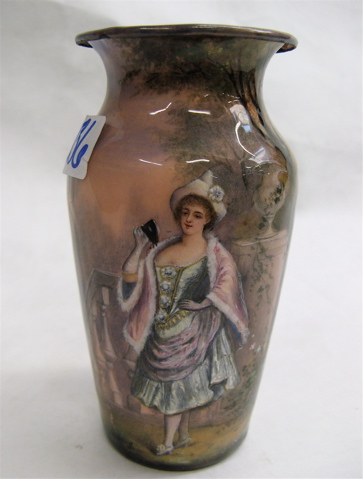 Appraisal: FRENCH ENAMEL ON COPPER HAND PAINTED VASE c with an