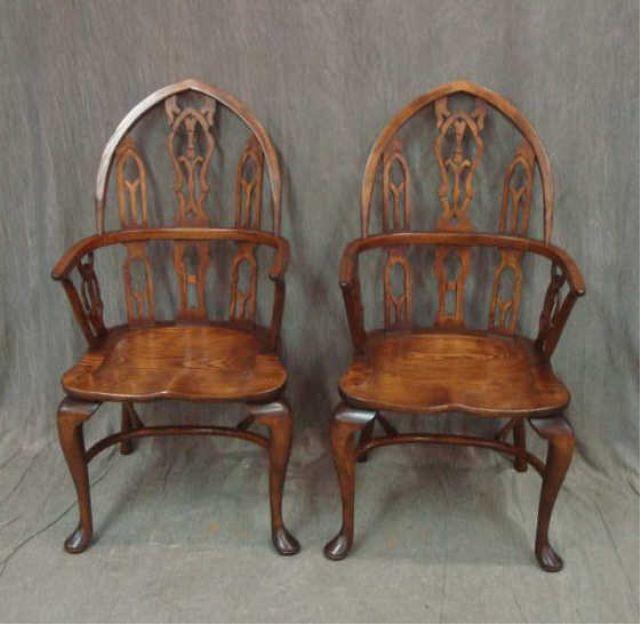 Appraisal: Pair of Oak Windsor Style Chairs From a Rye Home