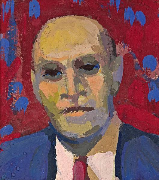 Appraisal: James Weeks American - Head-Portrait with Red and Blue Background