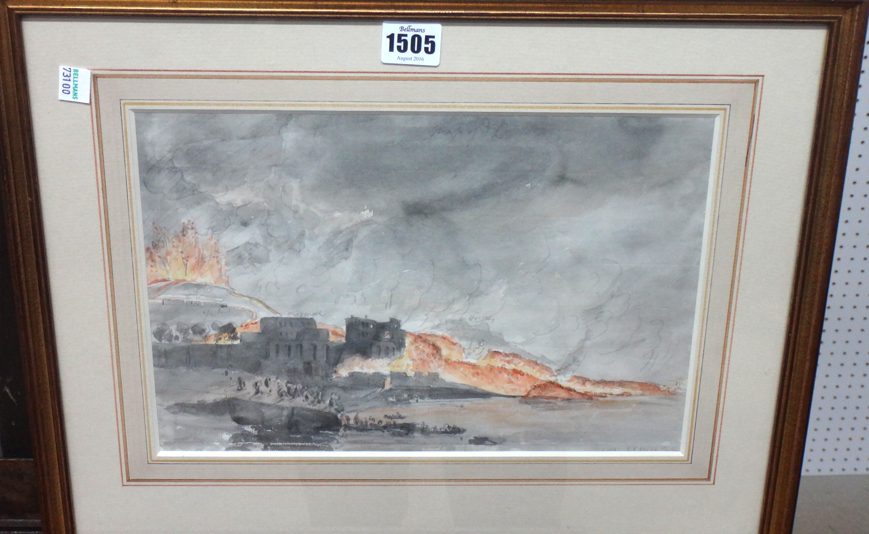 Appraisal: Edward Swinburne - Vesuvius erupting watercolour over pencil indistinctly inscribed