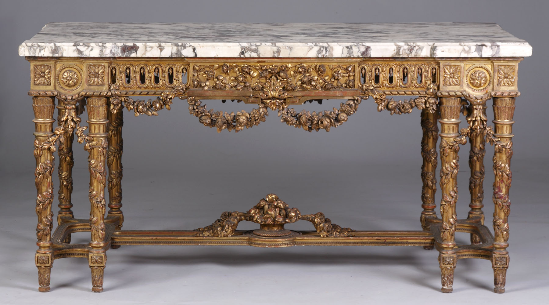 Appraisal: Large French Marble Top Table on Carved Gilt Wood Base