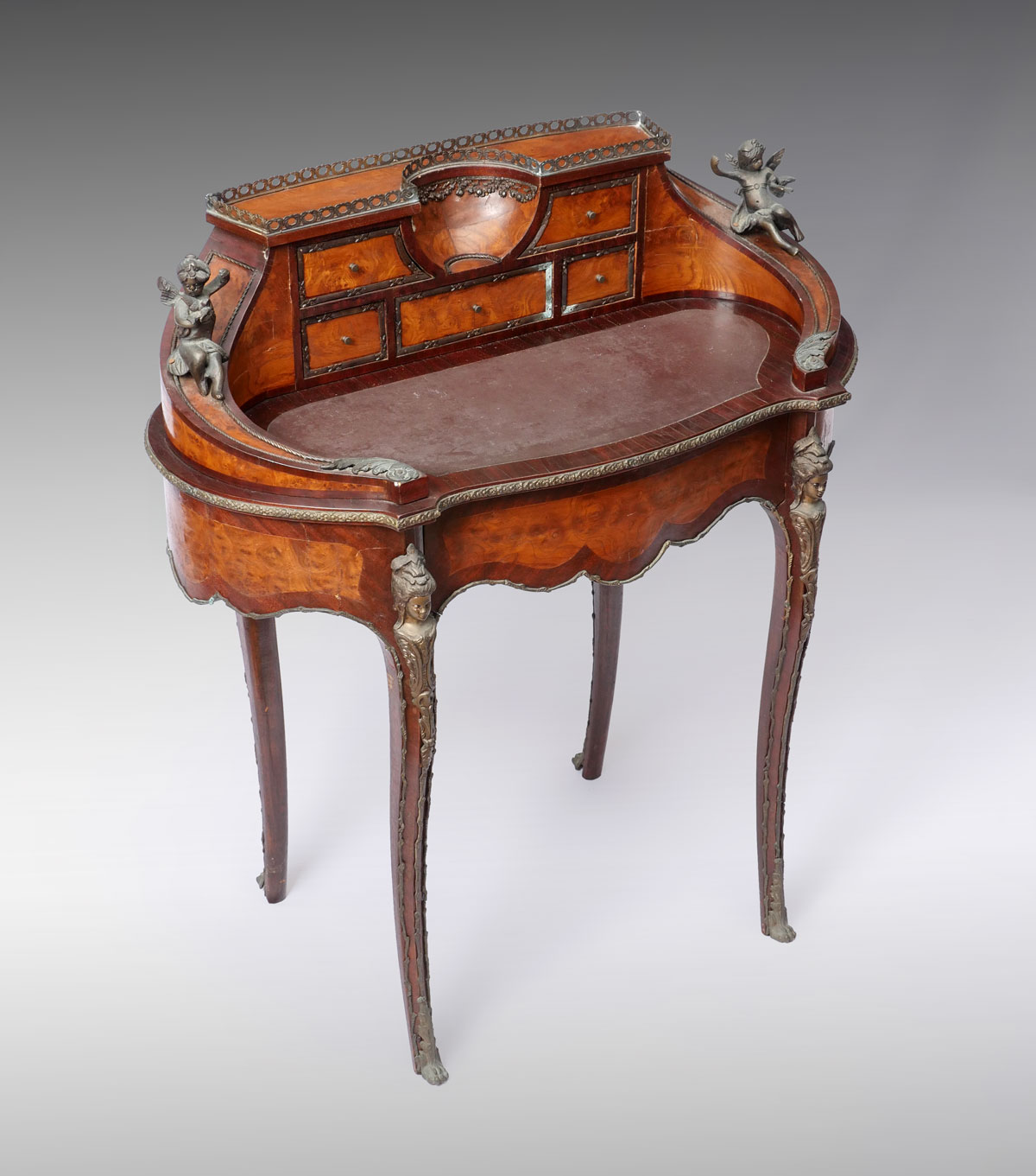 Appraisal: LOUIS XV STYLE FIGURAL ORMOLU MOUNTED DESK Louis XV style