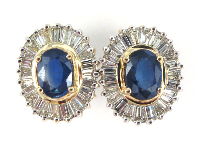 Appraisal: PAIR OF SAPPHIRE AND DIAMOND EARRINGS each k yellow and