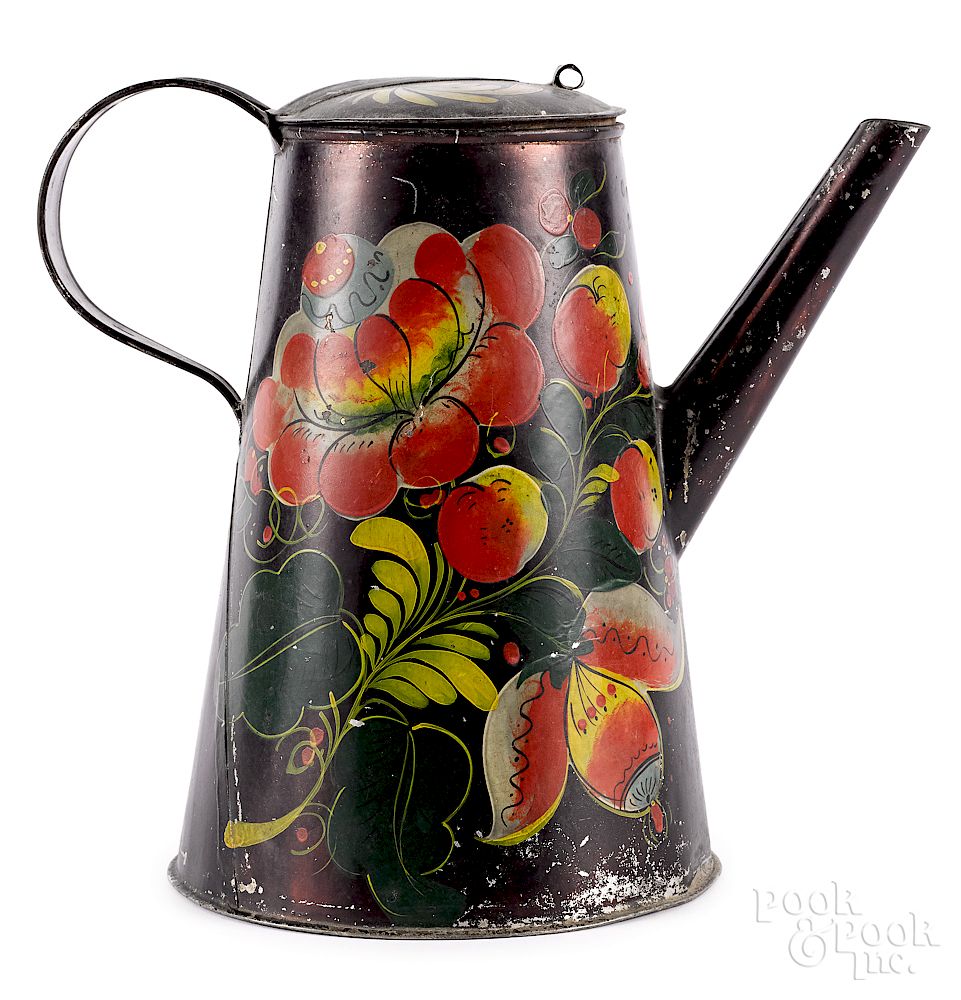 Appraisal: Vibrant black toleware coffee pot Exclusive on Bidsquare Vibrant black