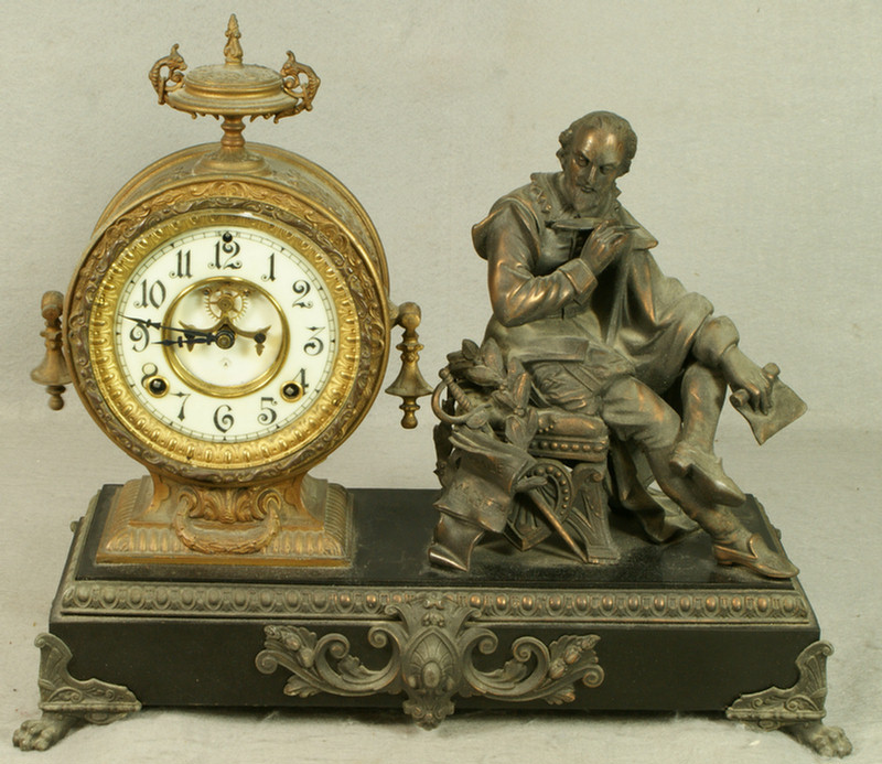 Appraisal: Ansonia MacBeth figural mantle clock some surface pitting porcelain dial