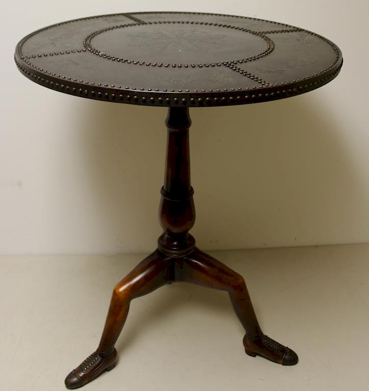 Appraisal: Leathertop Pedestal Table With Shoe Feet Nice quality and patina