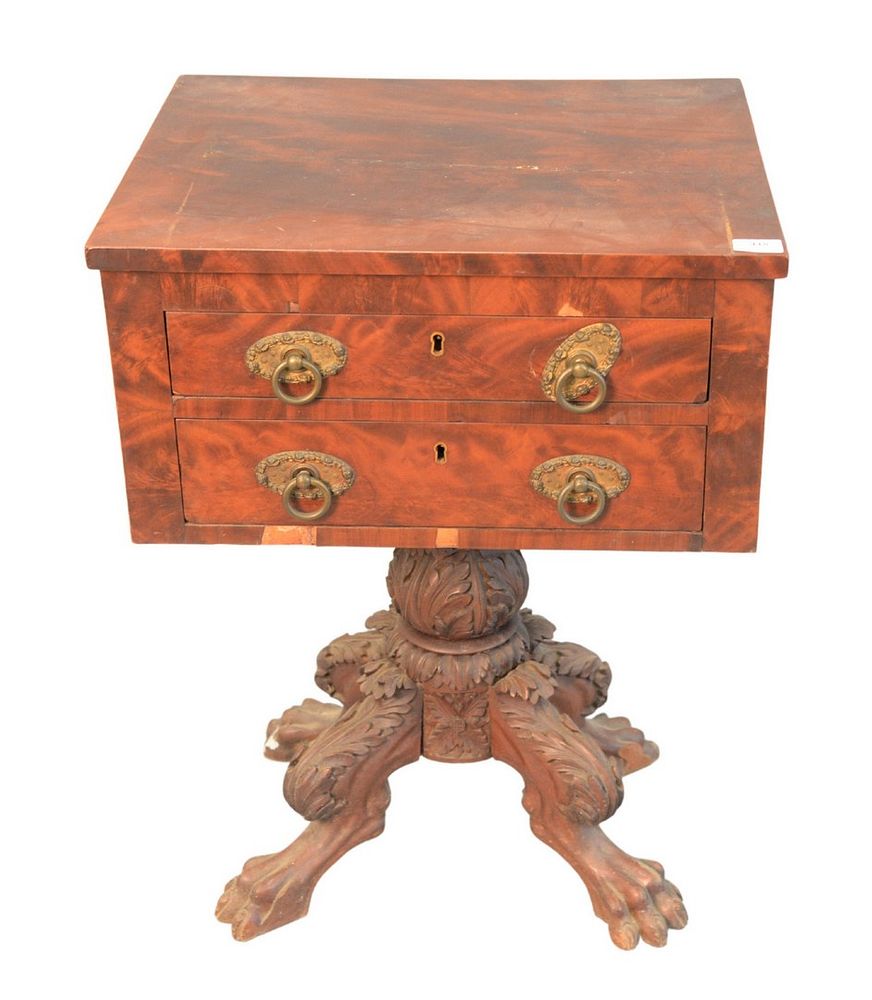 Appraisal: Federal Mahogany Two Drawer Stand c on carved pedestal base