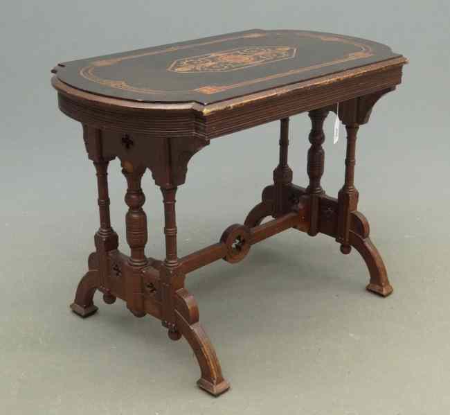 Appraisal: Victorian inlaid turtle top Renaissance Revival center table Missing one