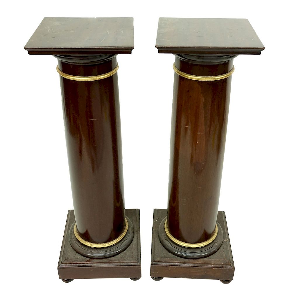 Appraisal: Pair of Wooden Pedestal Pair of Wooden Parcel Gilt Pedestals