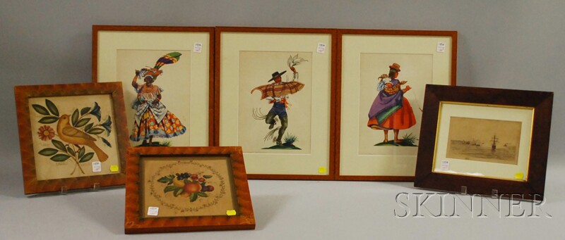 Appraisal: Six Framed Decorative Items three framed South American costume prints