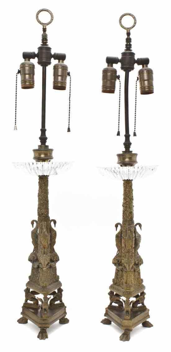 Appraisal: A Pair of Continental Gilt Metal Table Lamps having a