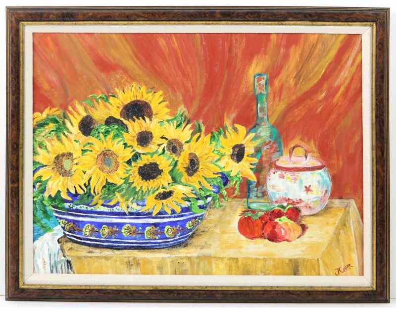 Appraisal: J Carr NC Still Life with Sunflowersoil on canvas signed