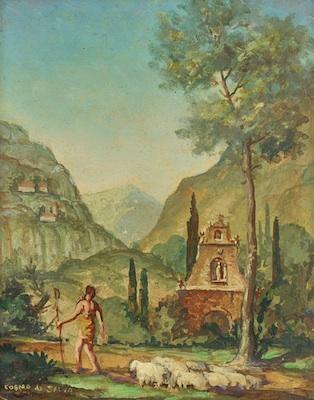 Appraisal: Cosmo de Salvo American b Neopolitan Landscape with Shepherd Oil