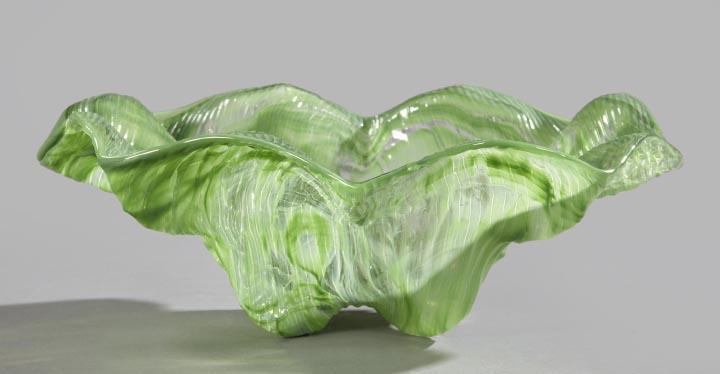 Appraisal: Dramatic Italian Seafoam Green and Colorless Strie Glass Bowl third