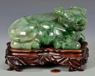 Appraisal: Nephrite Jade Water Buffalo Large Qing Dynasty Carved Green Nephrite