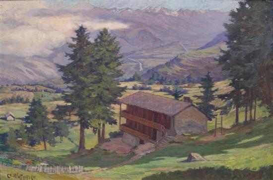 Appraisal: Charles Wuthrich Swiss - oil on canvas board chalet among