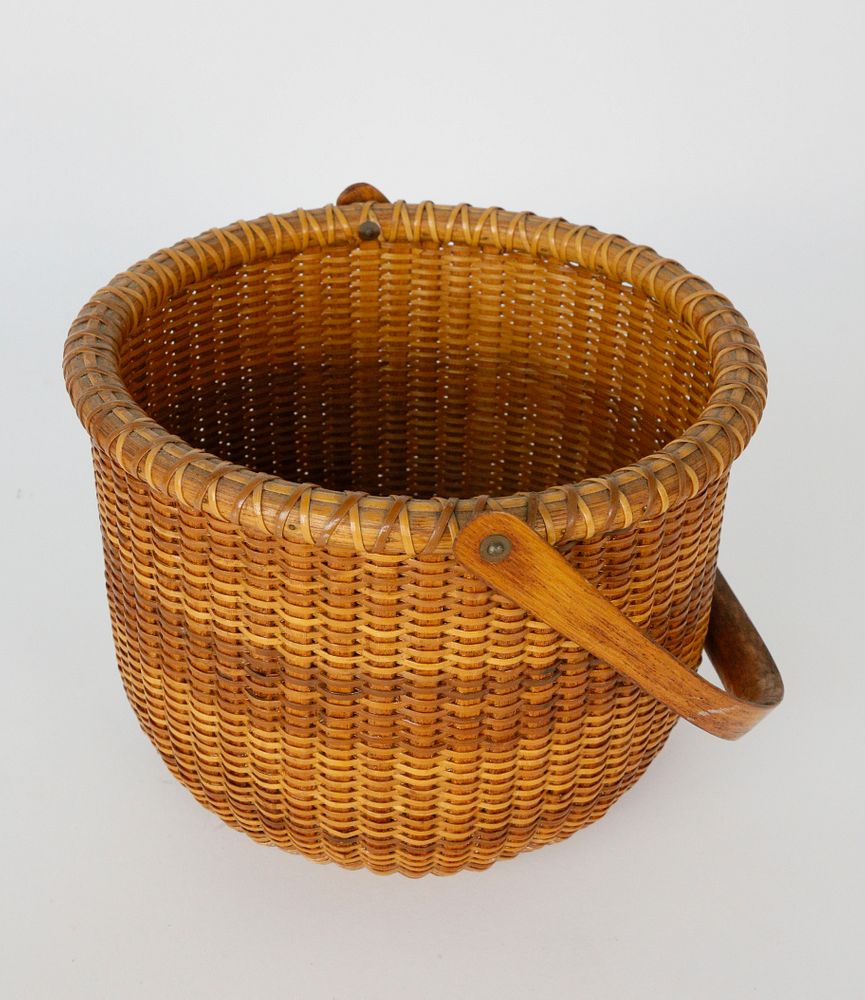 Appraisal: Michael Kane Round Open Swing Handle Nantucket Basket Michael Kane