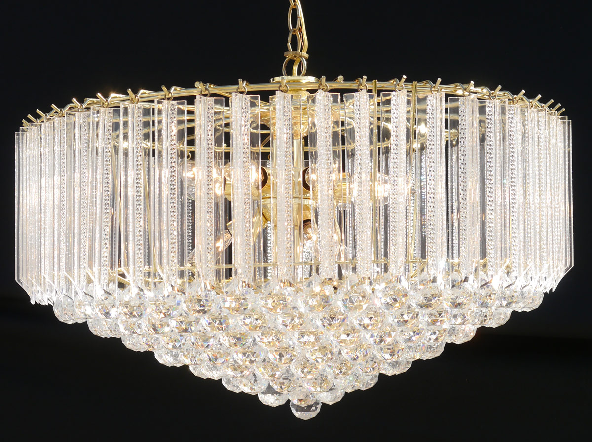 Appraisal: LUCITE BRASS TIERED CHANDELIER light multiple tiers with Lucite balls