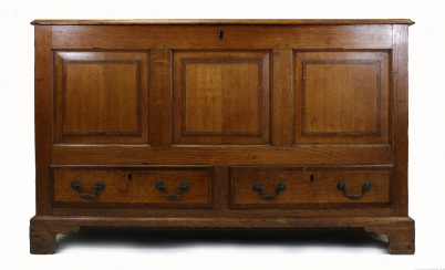 Appraisal: George III Light Oak Panel Mule Chest drawers under the