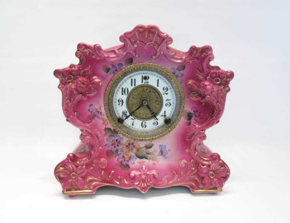 Appraisal: GILBERT CLOCK CO CHINA CASE MANTEL CLOCK eight day time