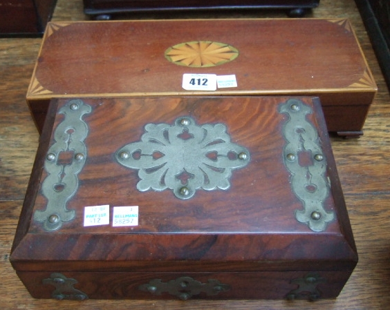 Appraisal: An Edwardian inlaid mahogany glove box raised on ogee bracket