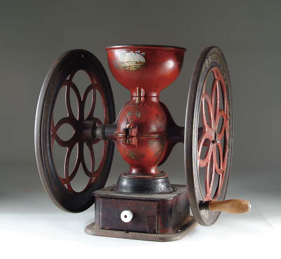 Appraisal: ENTERPRISE NO COFFEE GRINDER Cast-iron coffee grinder with diameter wheels