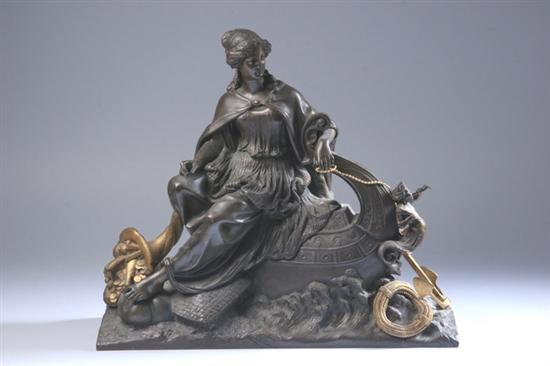 Appraisal: FRENCH BRONZE AND BRONZE DOR ALLEGORICAL FIGURE OF TRADE circa