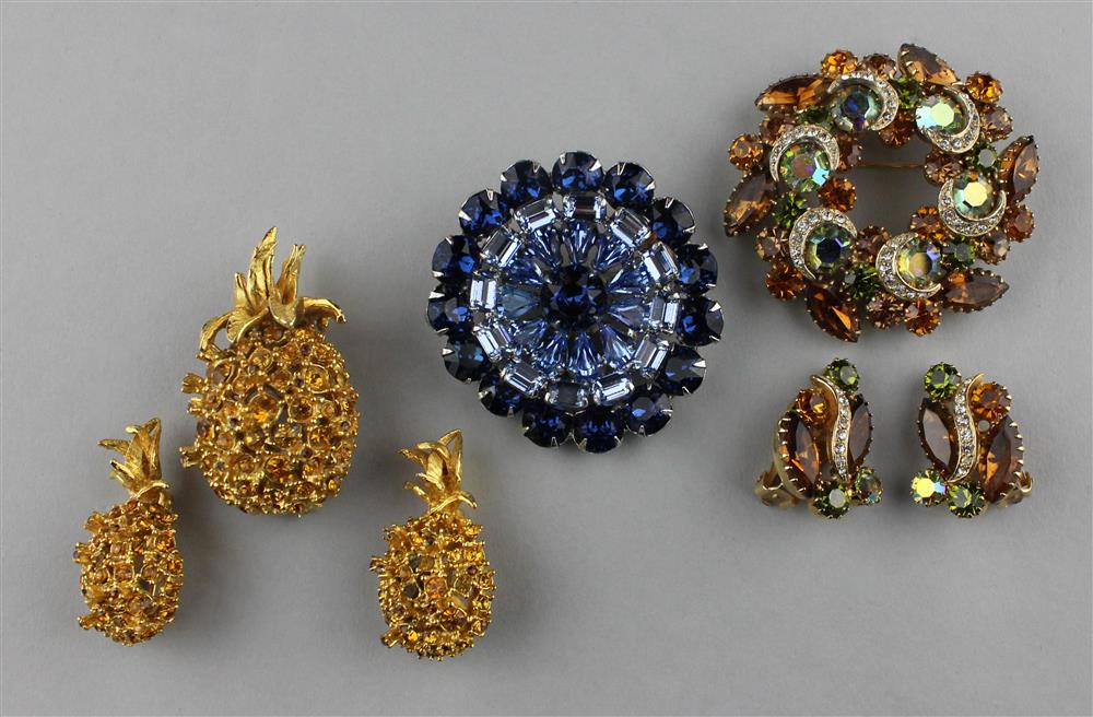 Appraisal: ALICE CAVERNESS PINEAPPLE PINS WITH KRAMER PINS AND EARRINGS Alice