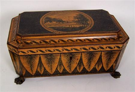 Appraisal: A Regency penwork trinket box of sarcophagus form the cavetto