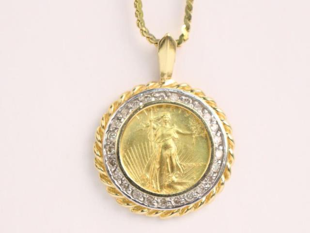 Appraisal: A ounce American Eagle coin pendant with K yellow gold