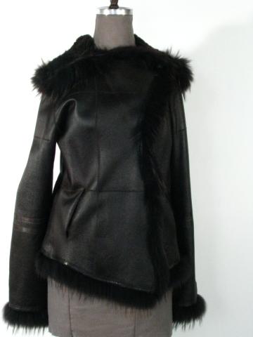 Appraisal: Brown Shearling Rabbit w Fox Trim Jacket w Hood Reversible