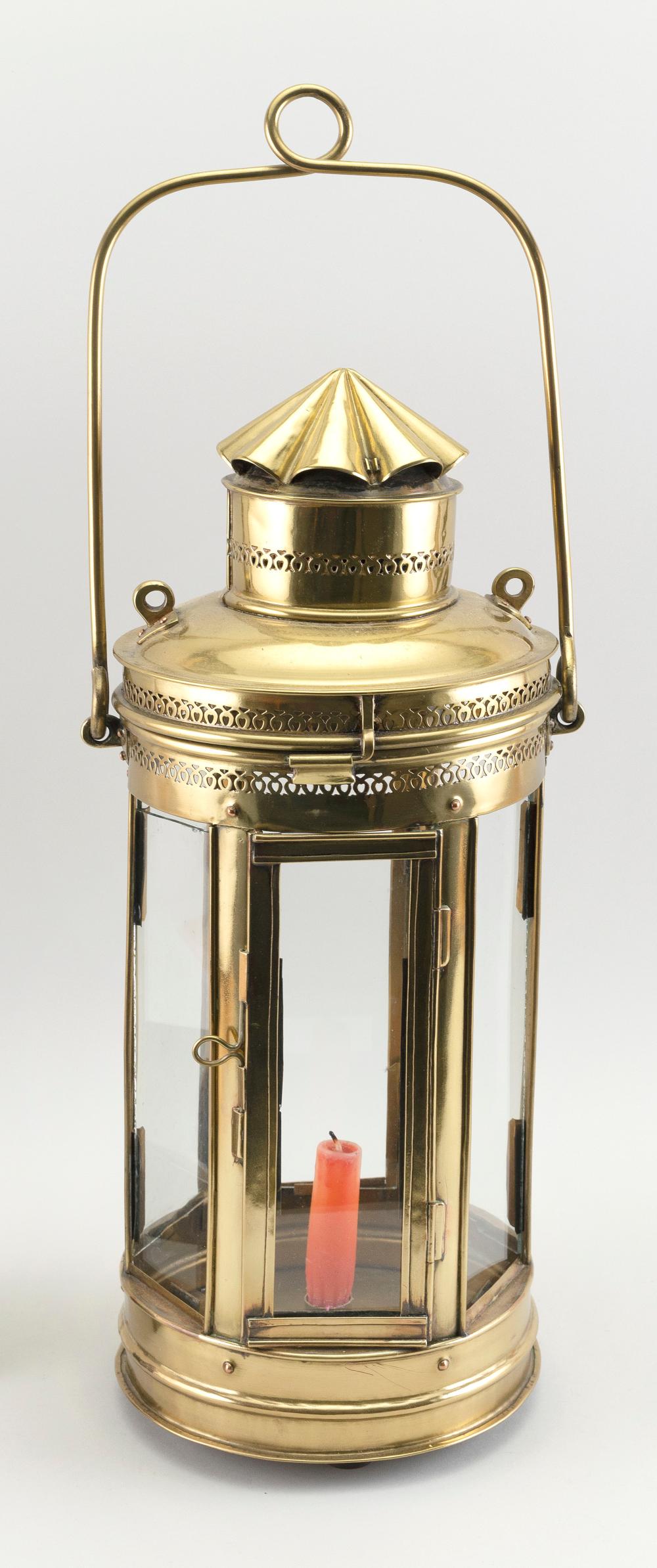 Appraisal: HEXAGONAL BRASS HANGING LANTERN EARLY TH CENTURY HEIGHT EXCLUDING HANDLE