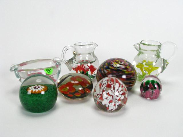 Appraisal: Group of eight art glass paperweights one signed Royal and