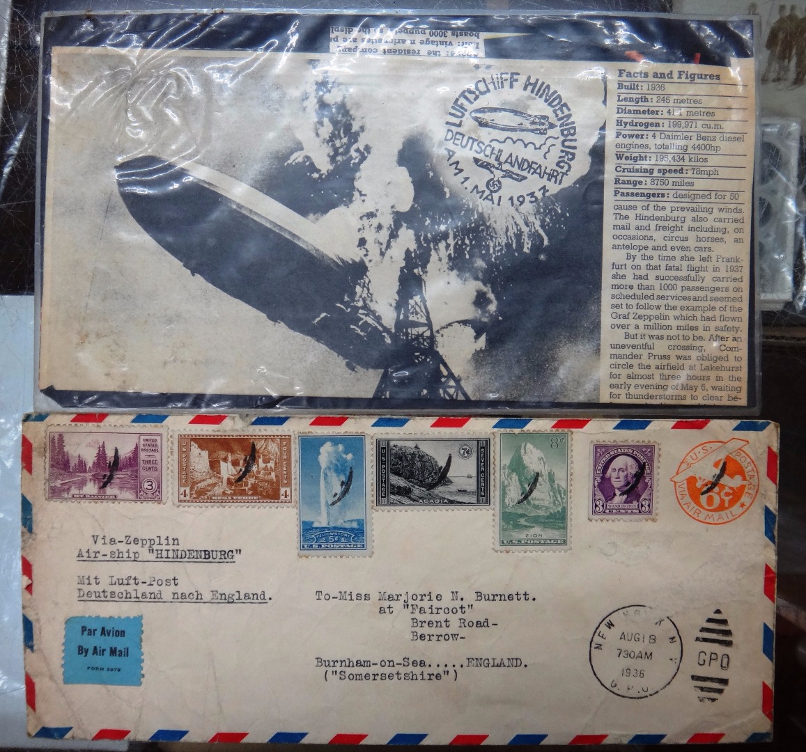 Appraisal: ZEPPELIN AIR-SHIP 'HINDENBURG' - stamped post marked envelope English address