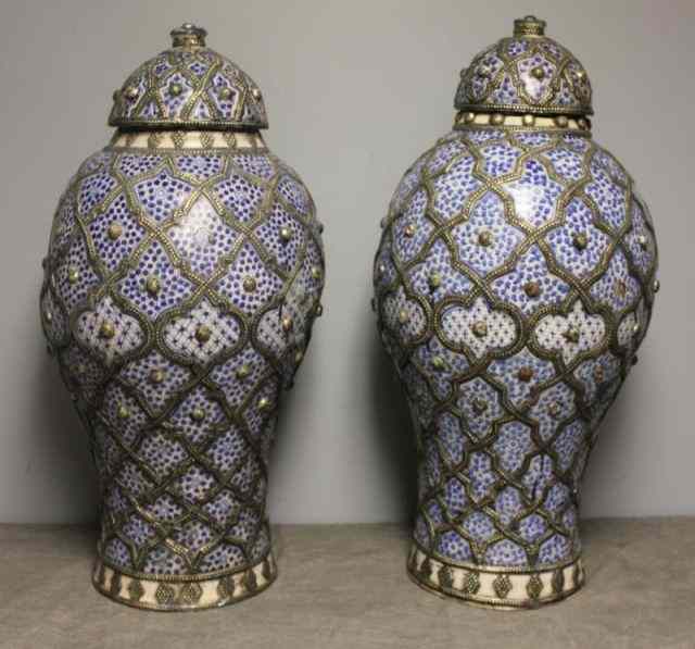 Appraisal: Pair of Persian Style Covered Urns From a Bronx NY