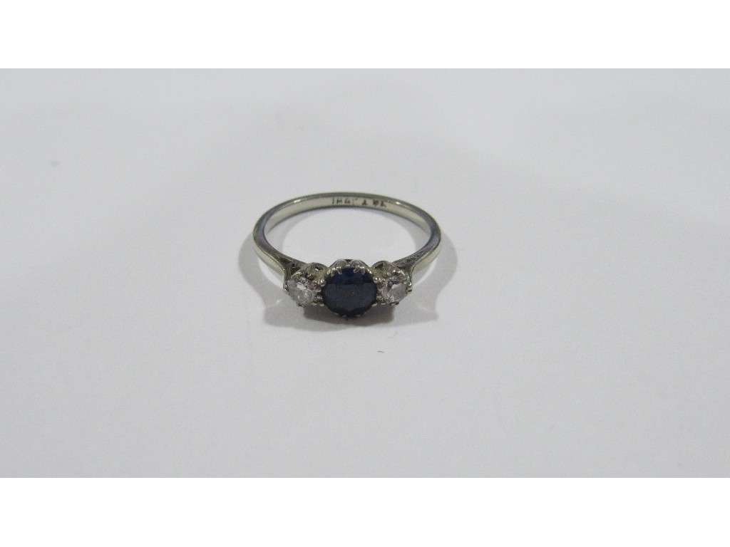 Appraisal: Eighteen carat white gold and platinum diamond and sapphire three