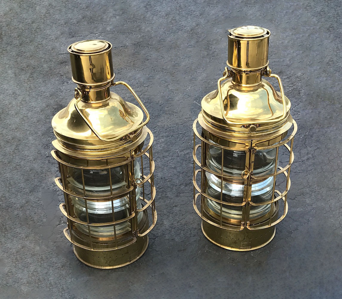 Appraisal: PAIR OF LARGE OUVRARD VILLARS BRASS SHIPS LANTERNS A stunning