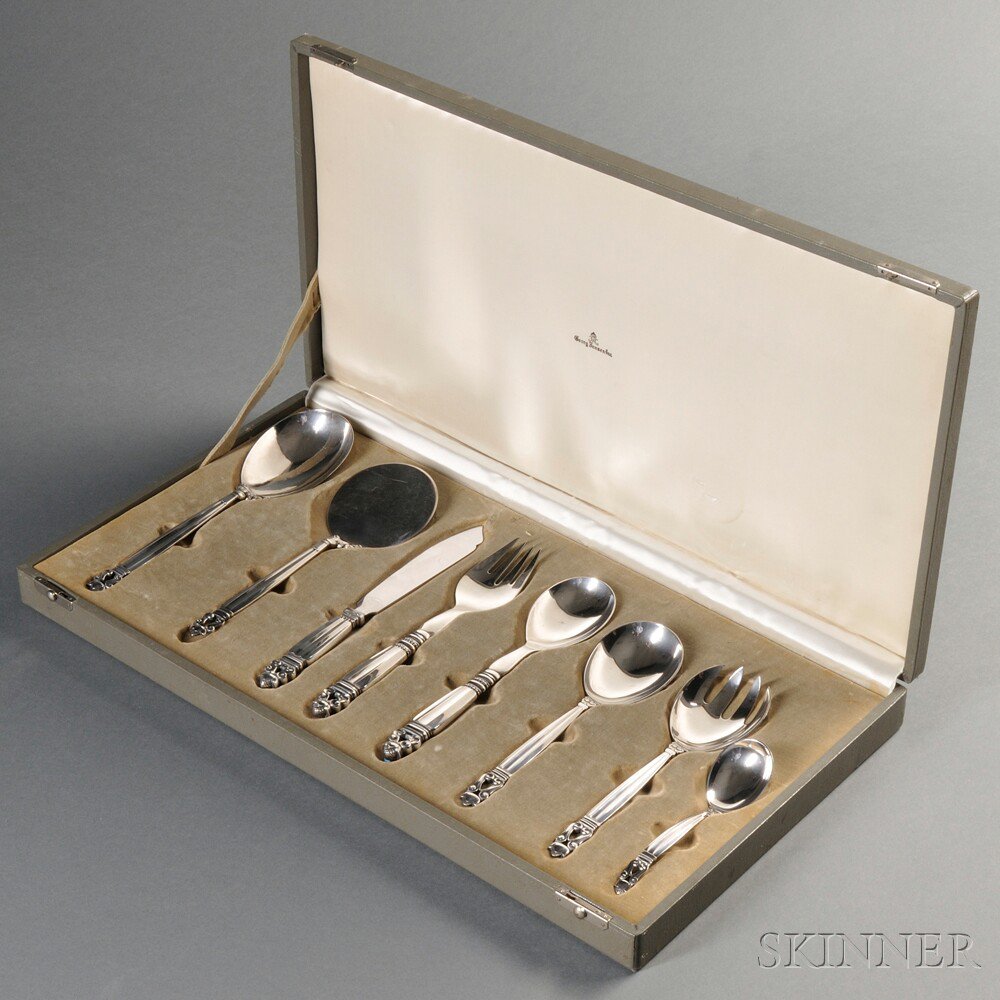 Appraisal: Georg Jensen Seven-piece Acorn Pattern Serving Set Sterling silver stainless