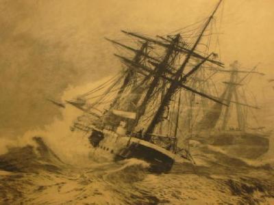 Appraisal: WILLIAM LIONEL WYLLIE Shipping in Rough Seas etching signed in