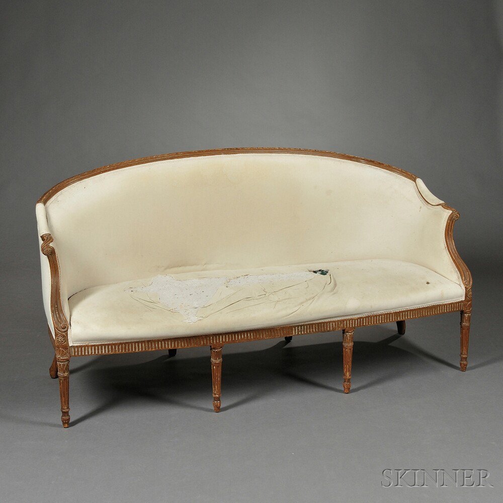 Appraisal: Louis XVI-style Beechwood Settee late th century with a muslin-upholstered